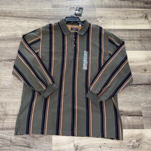 NWT Vintage 90s Retro Sears TRADER BAY Striped Long Sleeve Polo Shirt Olive XL